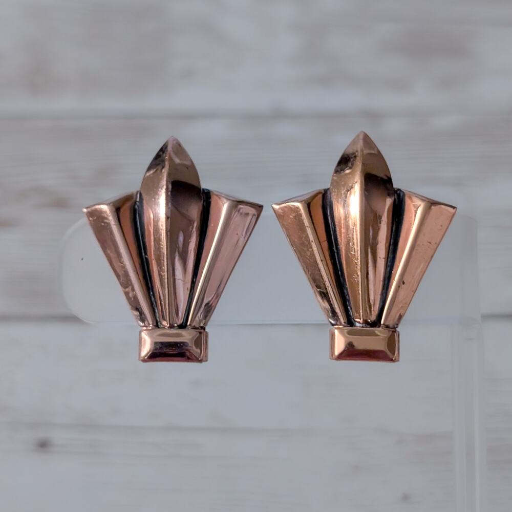 Vintage Renoir Clip On Earrings Large Copper Earrings